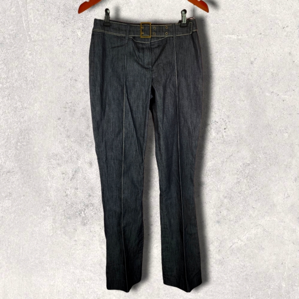 Chambray belted mid-rise trousers